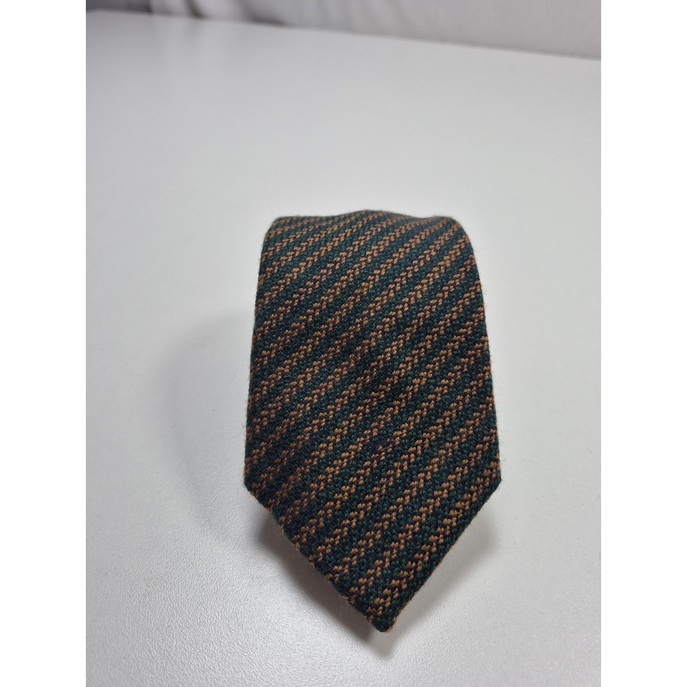 Vintage Saint Laurent Tie Mens One Size Green Striped 100% Wool Made In England